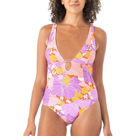 Roxy Other - Roxy Juniors Bell Bottom Blooms Plunge One-Piece Swimsuit Medium Lilac - NWT
